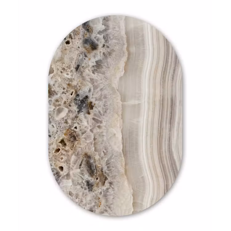 Steen - Textuur - Abstract - Beige - Wit Wandcirkel Ovaal Forex klein -3d