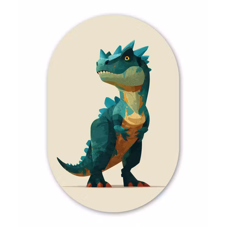 Stekels - Dino - Blauw - Gespierd Wandcirkel Ovaal Forex klein -3d