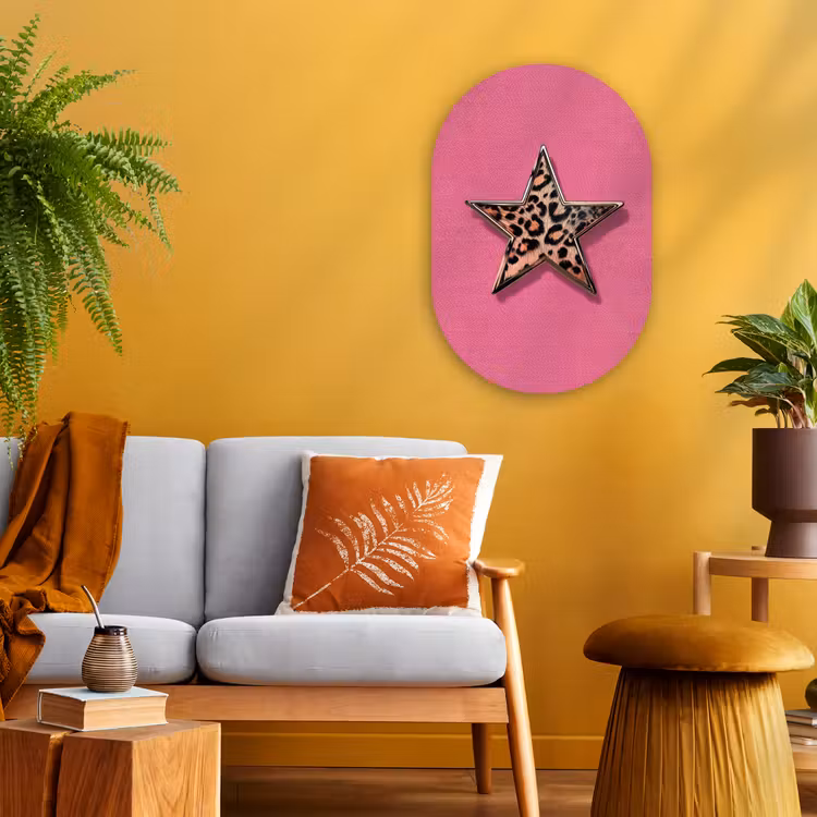 Ster - Luipaard - Print - Roze Wandcirkel Ovaal Forex klein -sfeer4