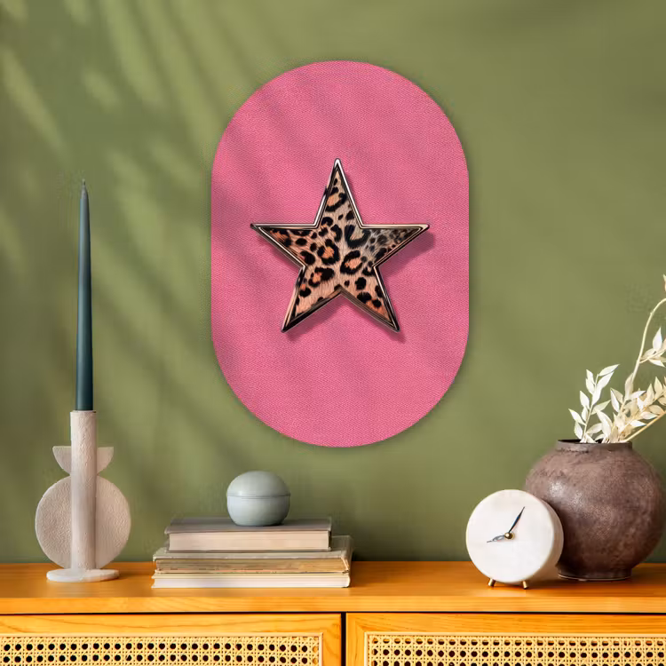 Ster - Luipaard - Print - Roze Wandcirkel Ovaal Forex klein -sfeer2