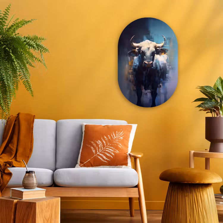 Stier - Zwart - Abstract - Horens Wandcirkel Ovaal Forex klein -sfeer4