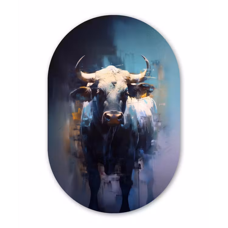 Stier - Zwart - Abstract - Horens Wandcirkel Ovaal Forex klein -3d