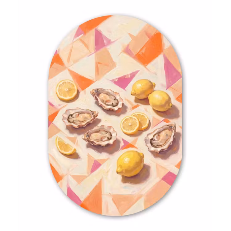Stilleven - Citroenen - Oesters - Abstract - Oranje Wandcirkel Ovaal Forex klein -3d