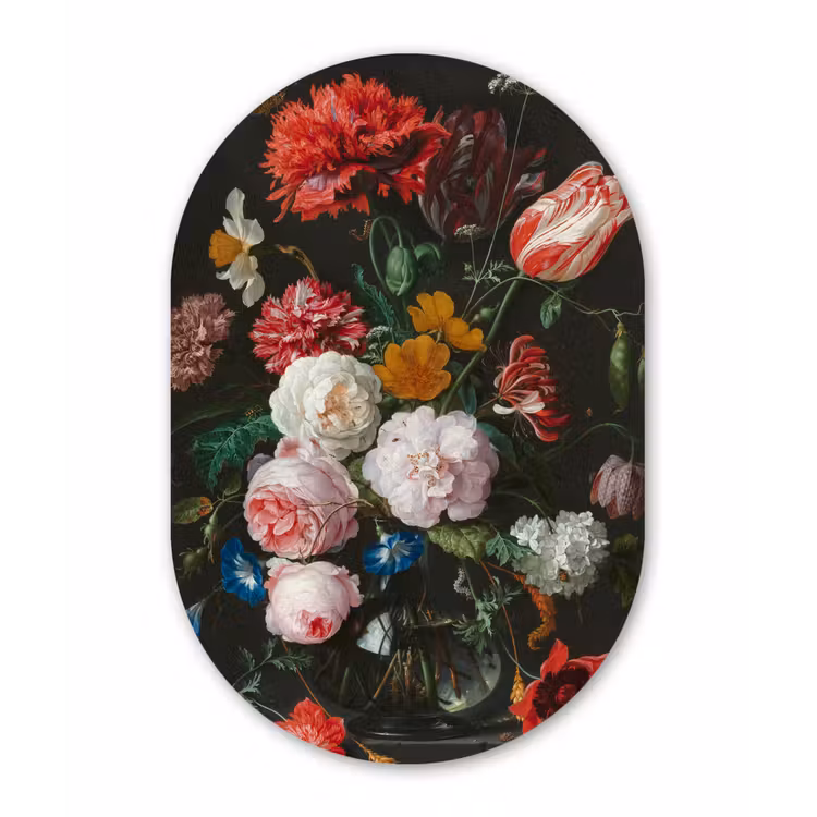 Stilleven met bloemen in een glazen vaas - Schilderij van Jan Davidsz. de Heem Wandcirkel Ovaal Forex klein -3d