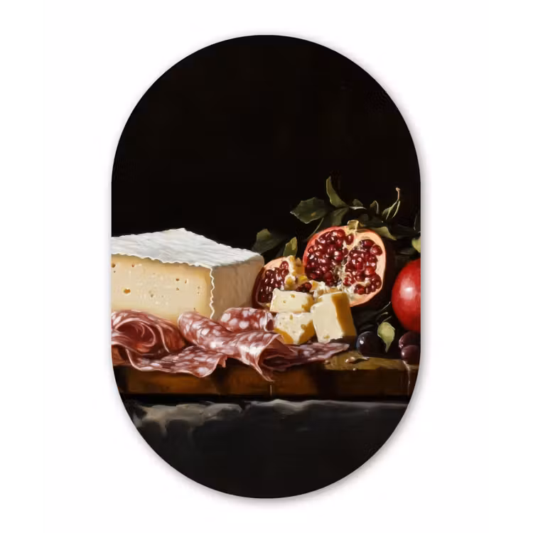 Stilleven - Vintage - Borrelplank Wandcirkel Ovaal Forex klein -3d