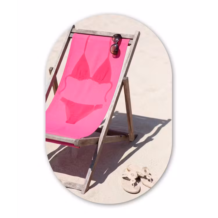 Strand - Ligstoel - Badkleding - Zomer - Roze Wandcirkel Ovaal Forex klein -3d