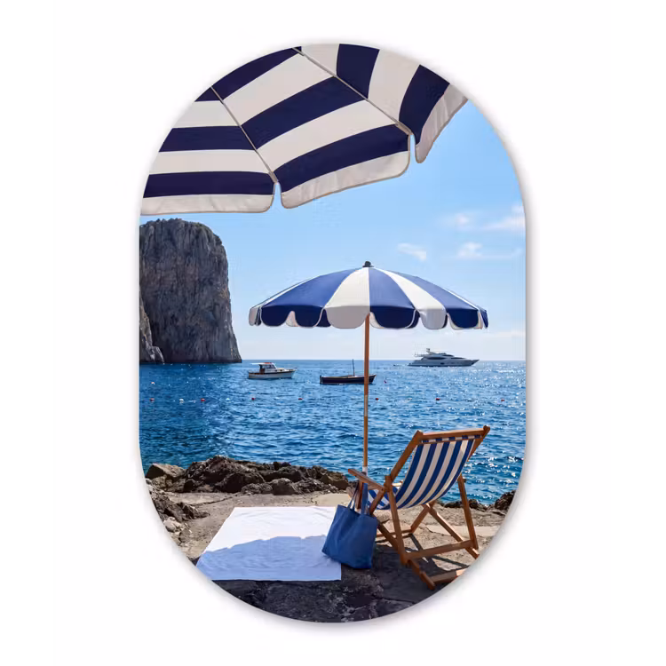 Strand - Ligstoel - Parasol - Zomer - Blauw Wandcirkel Ovaal Forex klein -3d