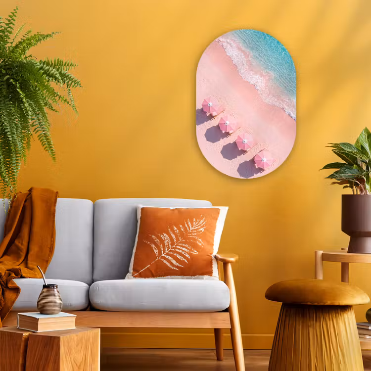 Strand - Roze zand - Zee - Zomer - Natuur Wandcirkel Ovaal Forex klein -sfeer4