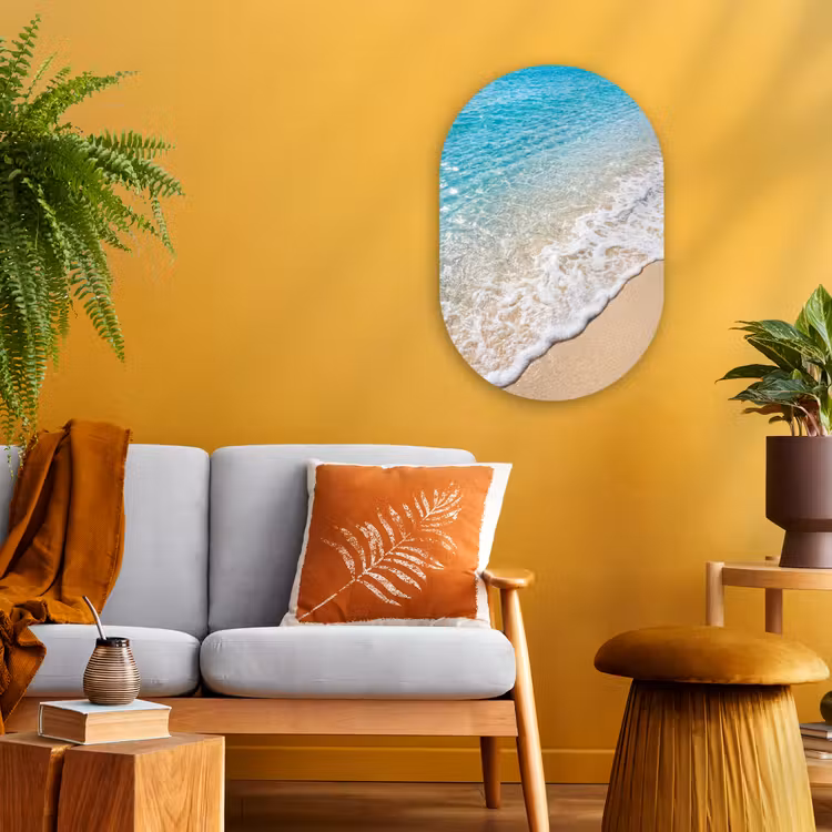 Strand - Water - Natuur - Blauw - Beige Wandcirkel Ovaal Forex klein -sfeer4