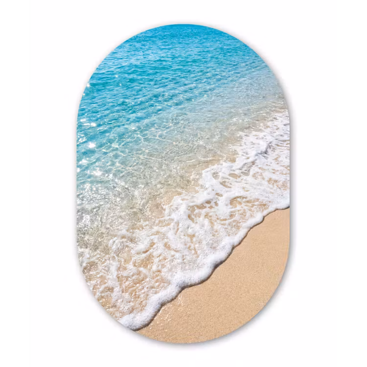 Strand - Water - Natuur - Blauw - Beige Wandcirkel Ovaal Forex klein -3d