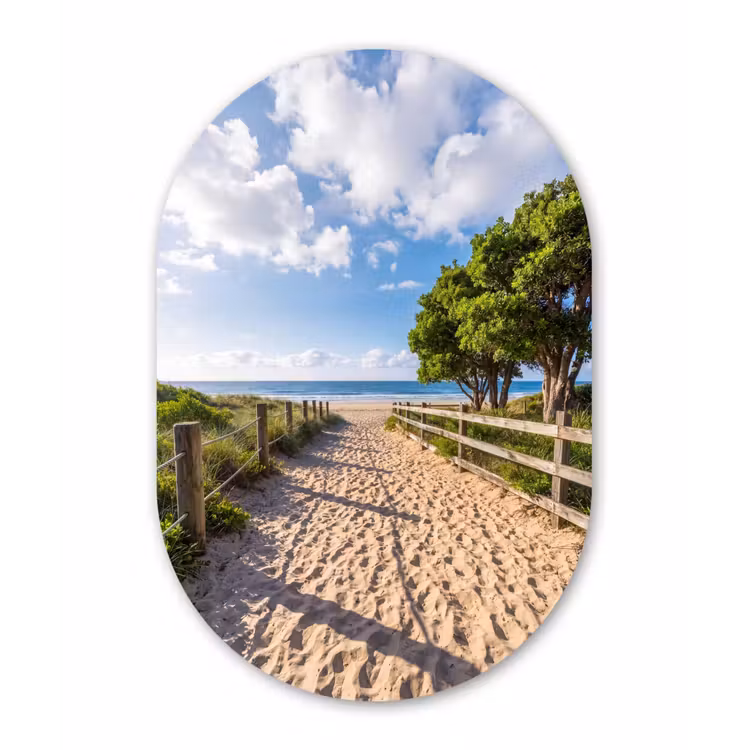 Strand - Zandpad - Oceaan - Natuur Wandcirkel Ovaal Forex klein -3d