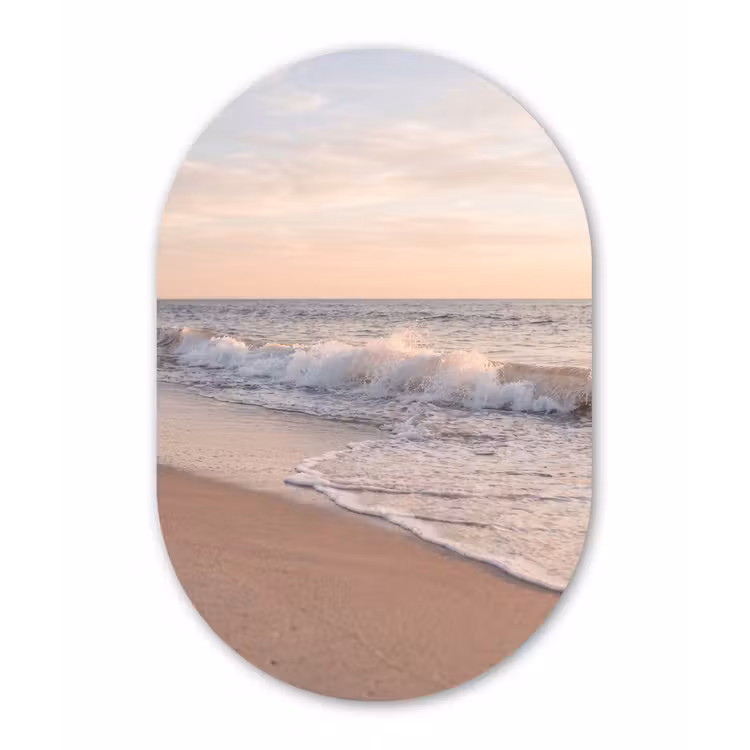Strand - Zee - Golven - Natuur - Zonsondergang Wandcirkel Ovaal Forex klein -3d