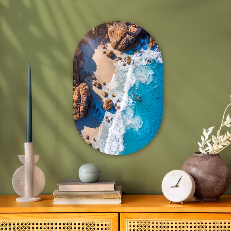 Strand - Zee - Rotsen - Natuur - Blauw Wandcirkel Ovaal Forex klein -sfeer2