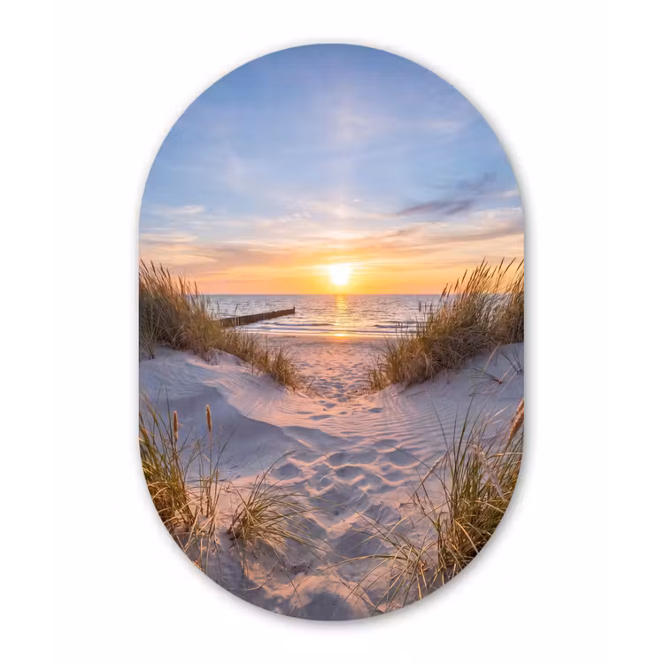 Strand - Zonsondergang - Natuur - Landschap Wandcirkel Ovaal Forex klein -3d