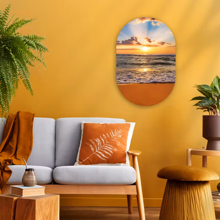 Strand - Zonsondergang - Zee - Wolken - Horizon Wandcirkel Ovaal Forex klein -sfeer4