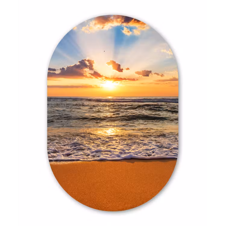 Strand - Zonsondergang - Zee - Wolken - Horizon Wandcirkel Ovaal Forex klein -3d