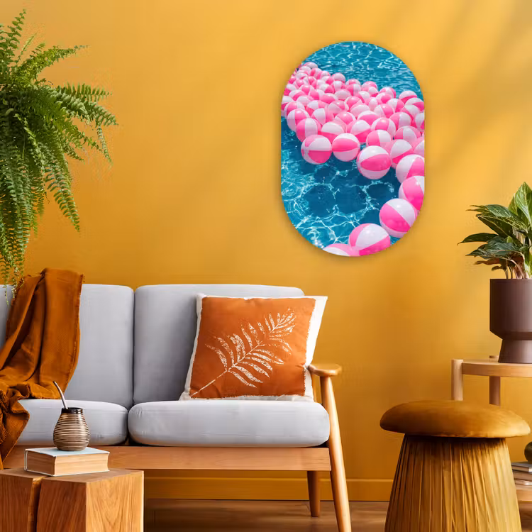 Strandballen - Roze - Water Wandcirkel Ovaal Forex klein -sfeer4