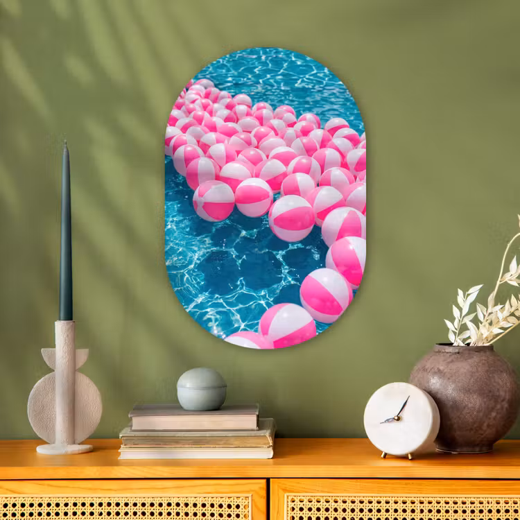 Strandballen - Roze - Water Wandcirkel Ovaal Forex klein -sfeer2