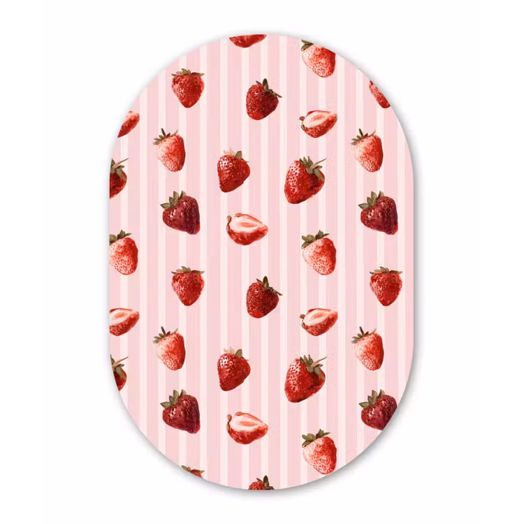 Strepen - Aardbei - Roze Wandcirkel Ovaal Forex klein 630 -3d