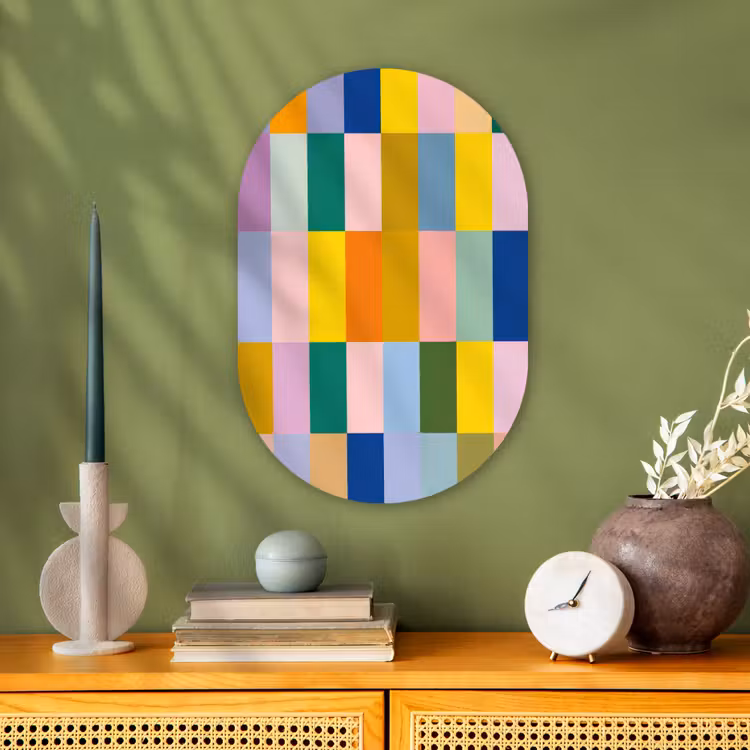 Stroken - Blauw - Patroon - Abstract Wandcirkel Ovaal Forex klein -sfeer2