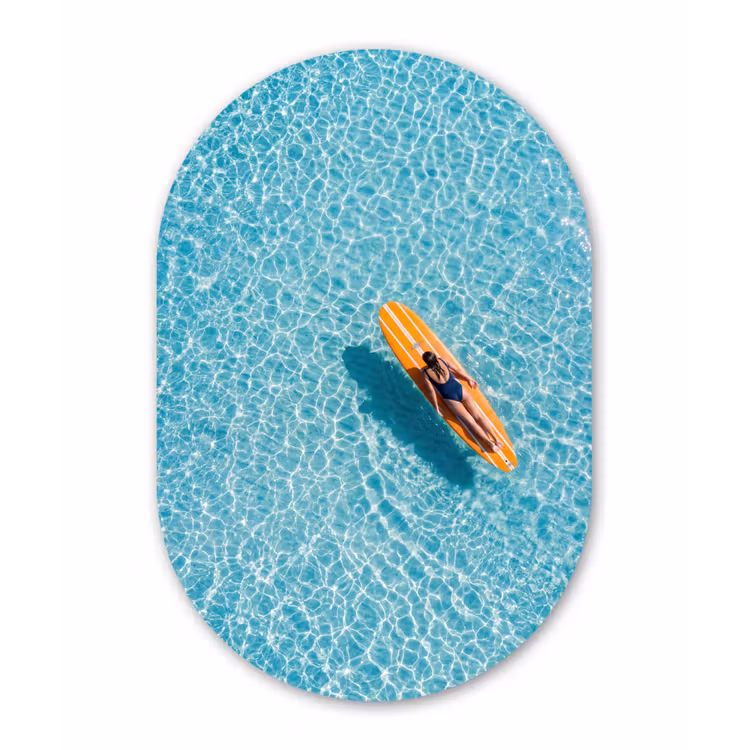Surfboard - Water - Badpak - Oranje Wandcirkel Ovaal Forex klein -3d