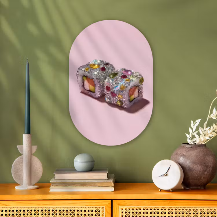 Sushi - Rolletjes - Steentjes - Kleurrijk Wandcirkel Ovaal Forex klein -sfeer2