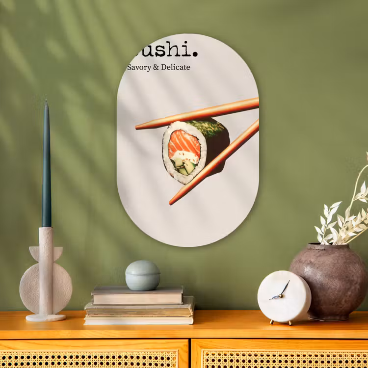 Sushi - Zalm - Rijst - Japans Wandcirkel Ovaal Forex klein -sfeer2