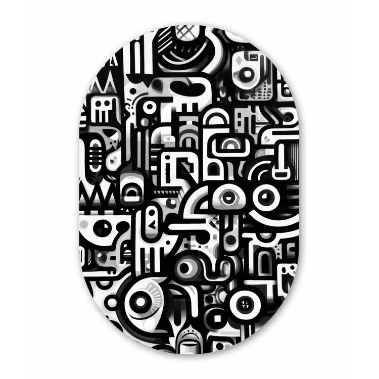 Symbolen - Abstract - Grafisch - Zwart Wandcirkel Ovaal Forex klein -3d