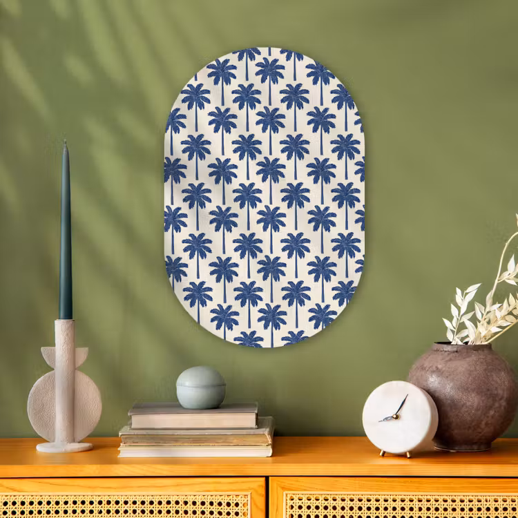 Symmetrisch - Palm - Blauw Wandcirkel Ovaal Forex klein 630 -sfeer2