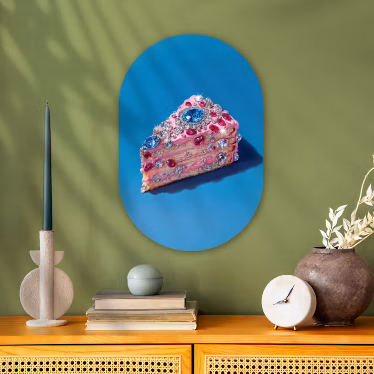 Taart - Edelstenen - Glitters - Roze Wandcirkel Ovaal Forex klein -sfeer2