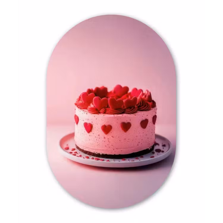 Taart - Hart - Roze Wandcirkel Ovaal Forex klein -3d