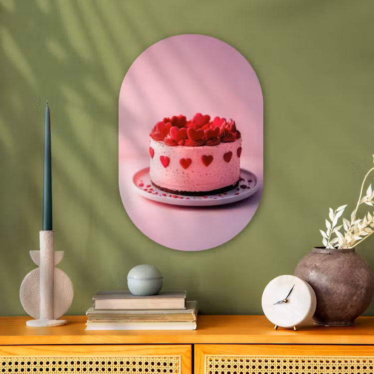 Taart - Hart - Roze Wandcirkel Ovaal Forex klein -sfeer2