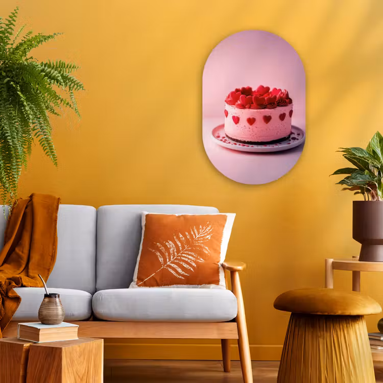 Taart - Hart - Roze Wandcirkel Ovaal Forex klein -sfeer4