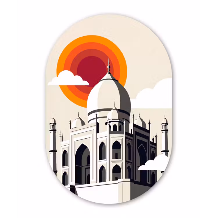 Taj Mahal - Zon - Koepel - Architectuur - India - Grafisch Wandcirkel Ovaal Forex klein -3d