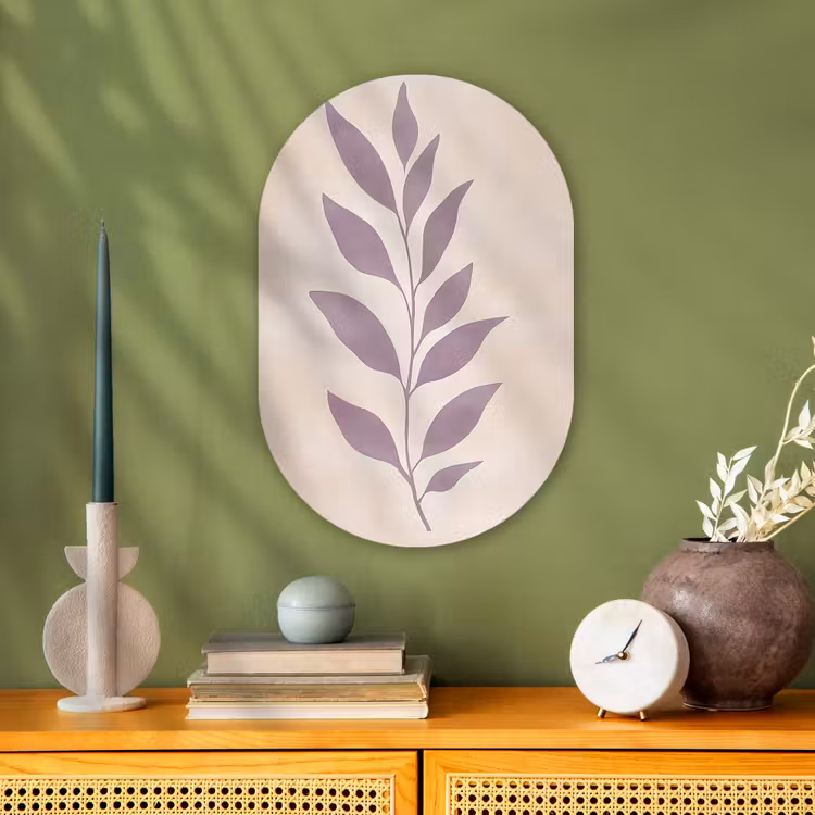 Tak - Bladeren - Minimalistisch - Beige Wandcirkel Ovaal Forex klein -sfeer2