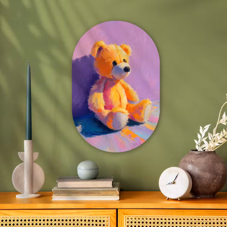 Teddybeer - Schaduw - Penseelstreken - Paars Wandcirkel Ovaal Forex klein -sfeer2
