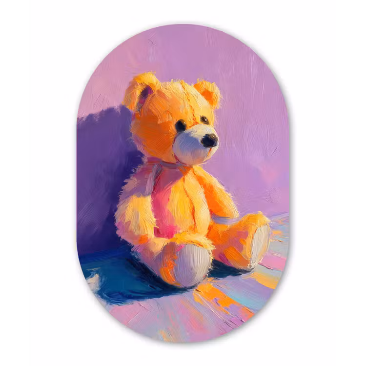 Teddybeer - Schaduw - Penseelstreken - Paars Wandcirkel Ovaal Forex klein -3d