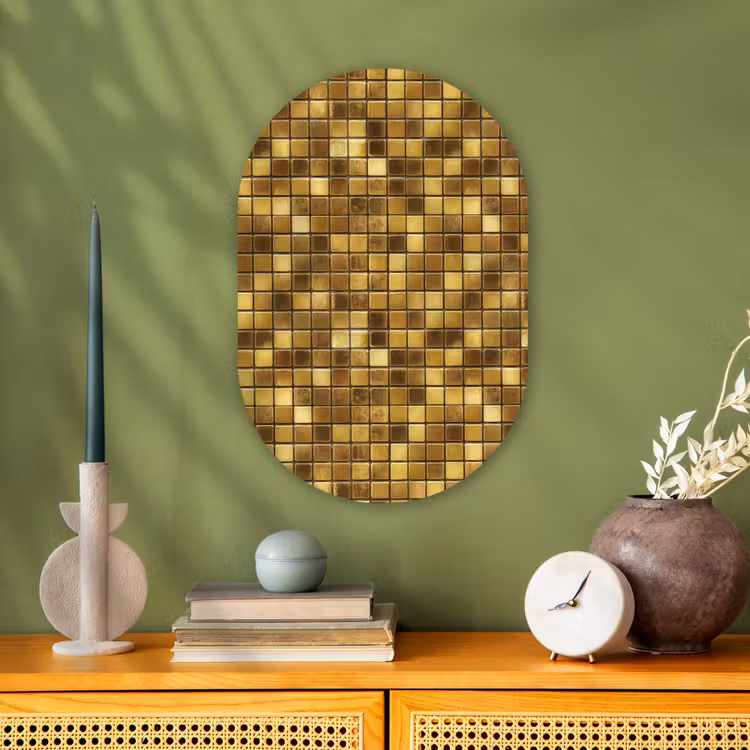 Tegels - Mozaïek - Luxe - Warm Goud Wandcirkel Ovaal Forex klein 630 -sfeer2