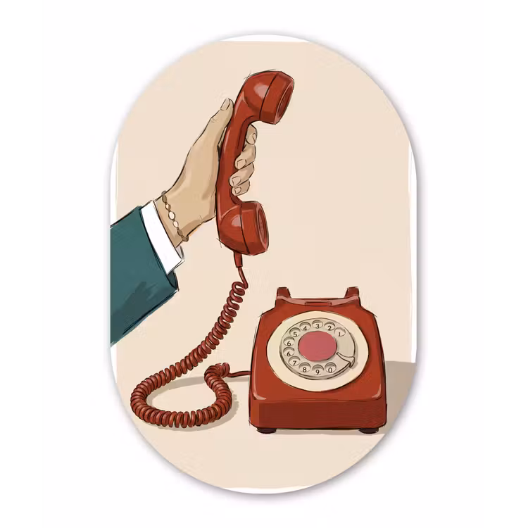 Telefoon - Hand - Vintage - Communicatie - Rood Wandcirkel Ovaal Forex klein -3d