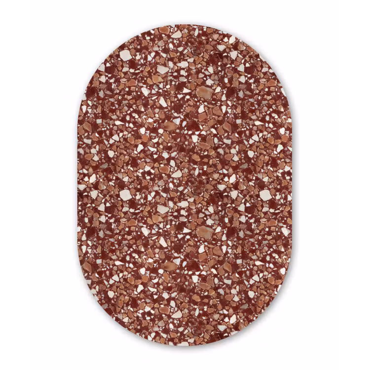 Terrazzo - Patroon - Steentextuur - Roodbruin Wandcirkel Ovaal Forex klein 630 -3d