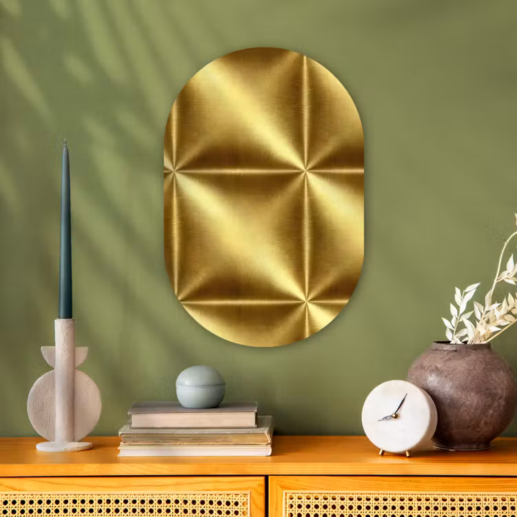 Textuur - Geborsteld Goud - Industrieel - Metallic Wandcirkel Ovaal Forex klein 630 -sfeer2