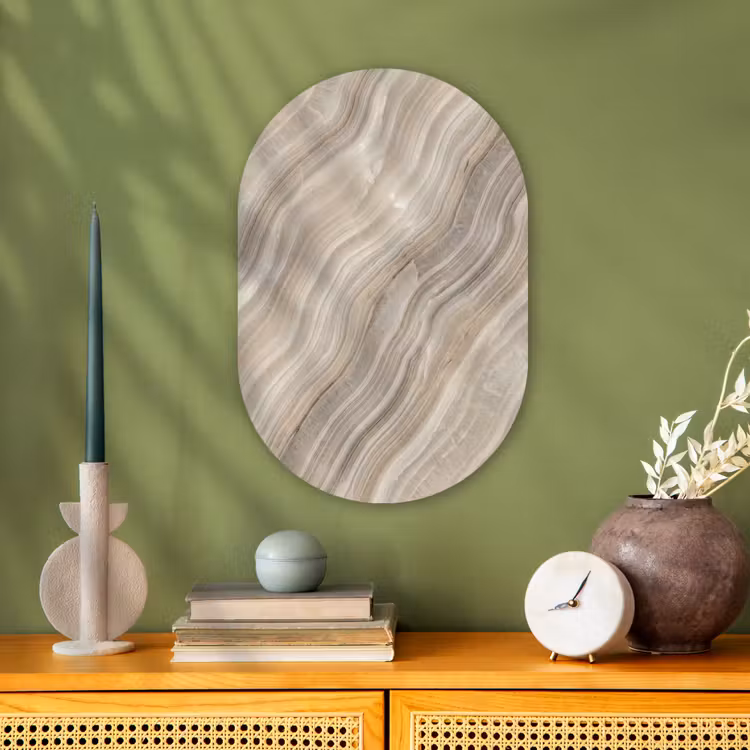 Textuur - Golvend - Abstract - Modern - Beige Wandcirkel Ovaal Forex klein -sfeer2