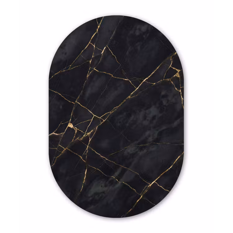 Textuur - Gouden lijnen - Abstract - Modern - Zwart Wandcirkel Ovaal Forex klein -3d