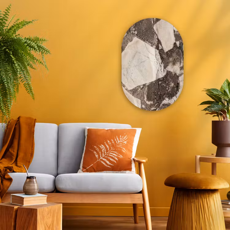Textuur - Marmer - Abstract - Beige - Bruin Wandcirkel Ovaal Forex klein -sfeer4