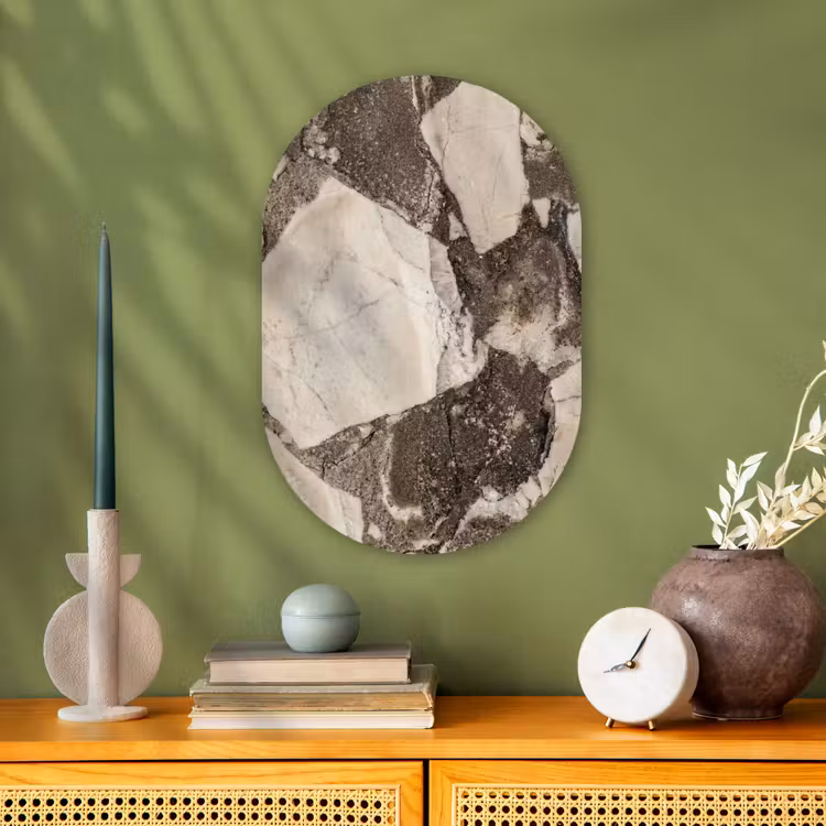 Textuur - Marmer - Abstract - Beige - Bruin Wandcirkel Ovaal Forex klein -sfeer2