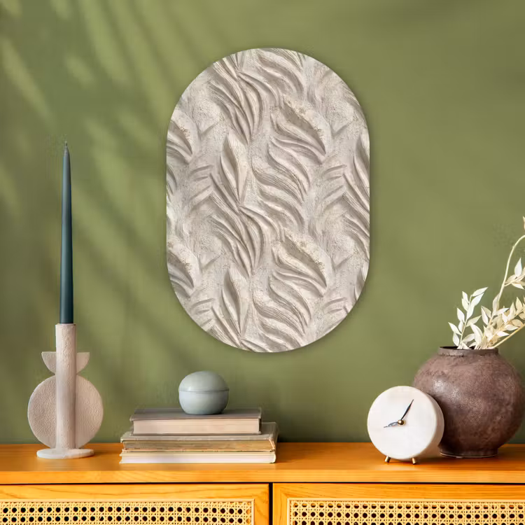 Textuur - Reliëf - Beige Wandcirkel Ovaal Forex klein 630 -sfeer2