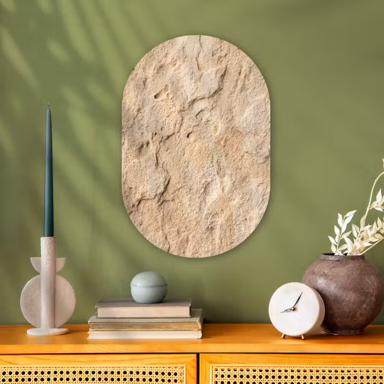 Textuur - Steen - Natuur - Beige Wandcirkel Ovaal Forex klein -sfeer2