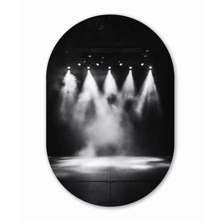 Theaterzaal - Mist - Spotlights - Zwart Wandcirkel Ovaal Forex klein -3d