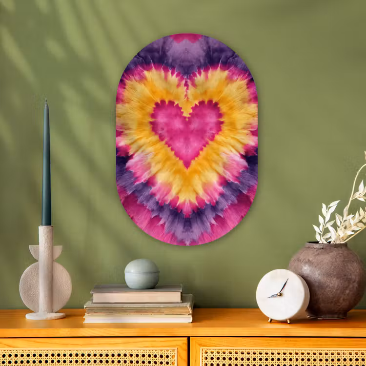 Tie dye - Hartvorm - Vlammen - Oranje Wandcirkel Ovaal Forex klein -sfeer2