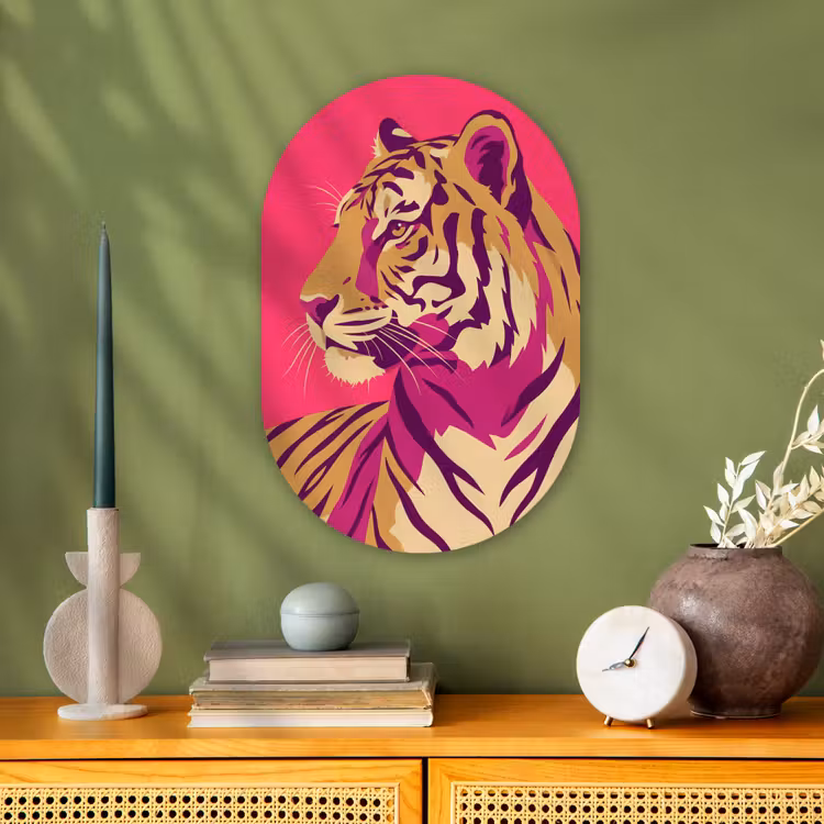 Tijger - Modern - Neon Wandcirkel Ovaal Forex klein -sfeer2